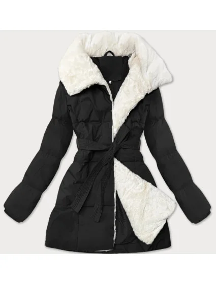 Černá dámská bunda obšitá kožešinou se stojáčkem J Style (16M9165-392)