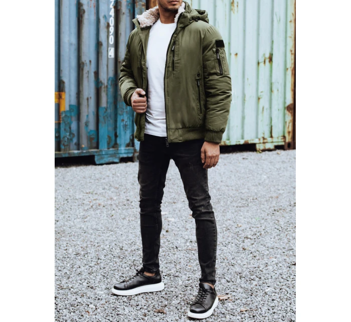 Pánská zimní bunda s odepínací kapucí zelená FashionStreet TX4836 Pánská zimní bunda s odepínací kapucí zelená FashionStreet TX4836