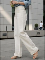 Dámské džíny s vysokým pasem a širokými nohavicemi krémové FashionStreet UY2938