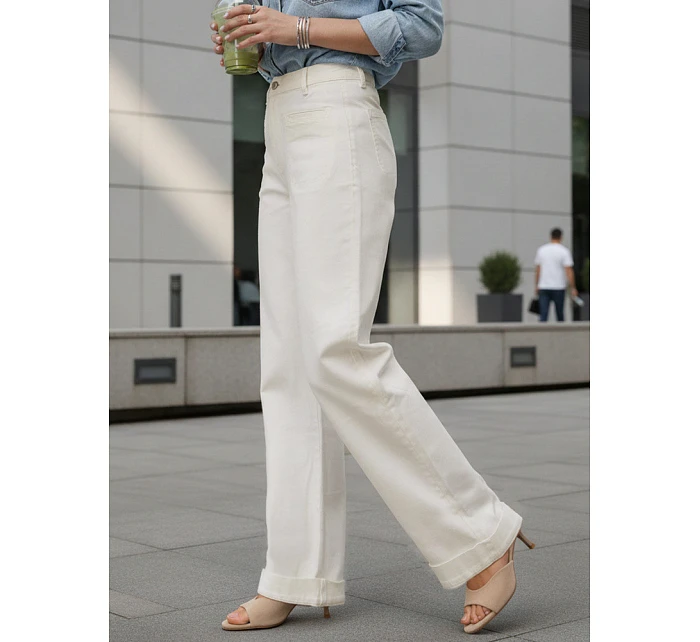 Dámské džíny s vysokým pasem a širokými nohavicemi krémové FashionStreet UY2938