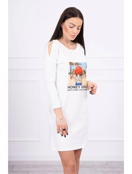 Šaty s potiskem Honey model 18744042 ecru - K-Fashion Šaty s potiskem Honey model 18744042 ecru - K-Fashion