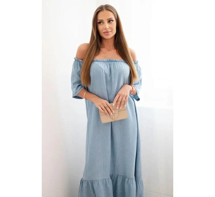 Dámské šaty s krátkým rukávem a volánky světlý denim Dámské šaty s krátkým rukávem a volánky světlý denim