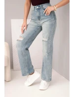 Dámské kalhoty se širokou nohavicí a model 22010252 džínové - K-Fashion