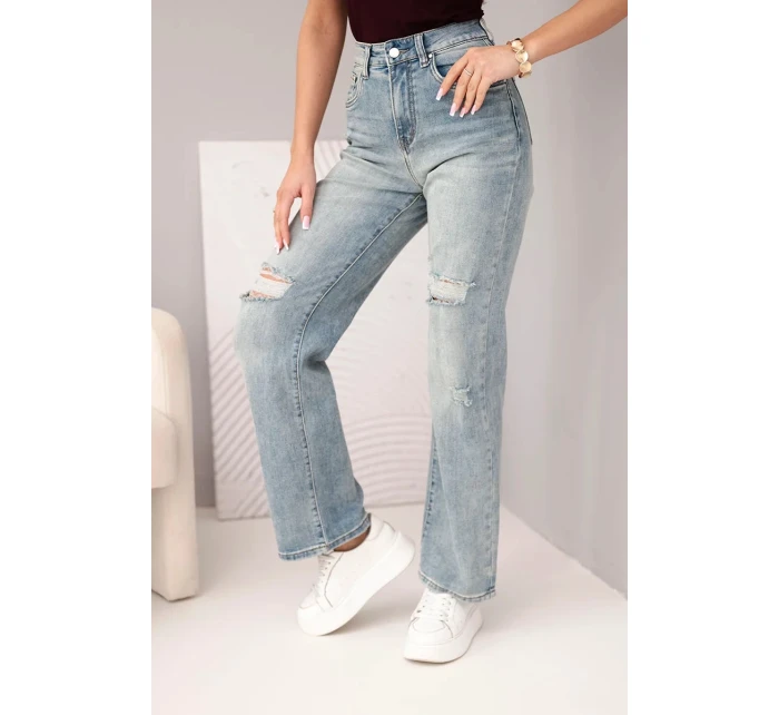 Dámské kalhoty se širokou nohavicí a model 22010252 džínové - K-Fashion