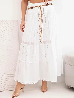 Dámská maxi bavlněná sukně s model 22048763 výšivkou a elastickým pasem bílá - K-Fashion