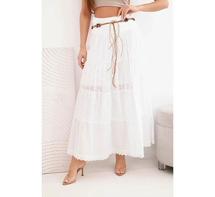 Dámská maxi bavlněná sukně s model 22048763 výšivkou a elastickým pasem bílá - K-Fashion Dámská maxi bavlněná sukně s model 22048763 výšivkou a elastickým pasem bílá - K-Fashion
