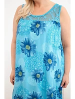 Dámské šaty Plus Size z viskózy s květinovým vzorem a krajkovým výstřihem tyrkysová Dámské šaty Plus Size z viskózy s květinovým vzorem a krajkovým výstřihem tyrkysová