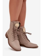 Kožené dámské kotníkové boty na plochém podpatku se zlatým detailem Zazoo 3084 béžové