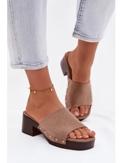 Dámské pantofle na klínku s zlatými sponami tmavě béžové Davessa