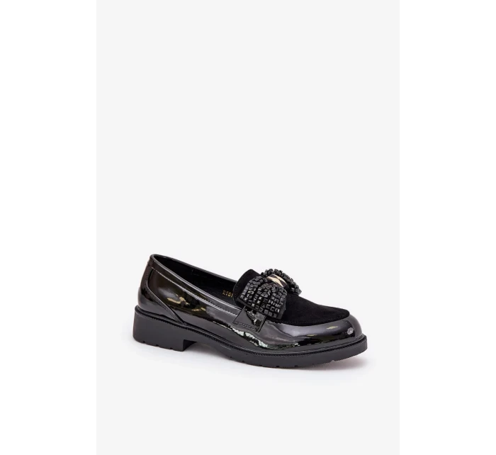 Dámské lakované mokasíny s mašlí S.Barski – černé