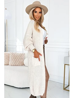 Svetr Cardigan s kapsami 627-1 béžový - Numoco
