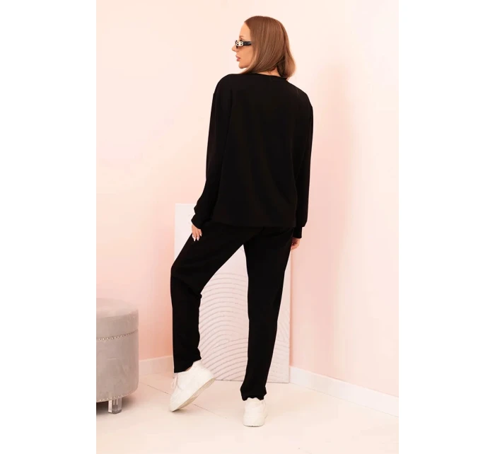 Komplet dámský máslový mikina a kalhoty s gumou černý Komplet dámský máslový mikina a kalhoty s gumou černý