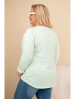 Dámská blůza Plus Size s potiskem a perličkami mátová