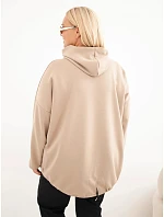 Dámská mikina Plus Size viskózová s kapucí a klokaní kapsou camelová Dámská mikina Plus Size viskózová s kapucí a klokaní kapsou camelová