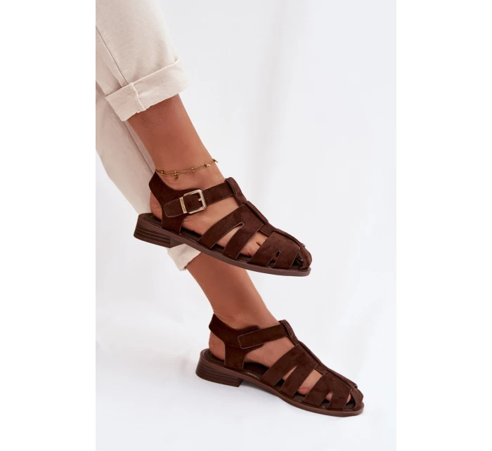 Dámské sandály s zlatým přezkou Čokoládové model 21937600 - Boto