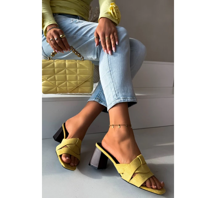 Dámské sandály na podpatku s Eko semišové Žluté model 21937782 - Boto