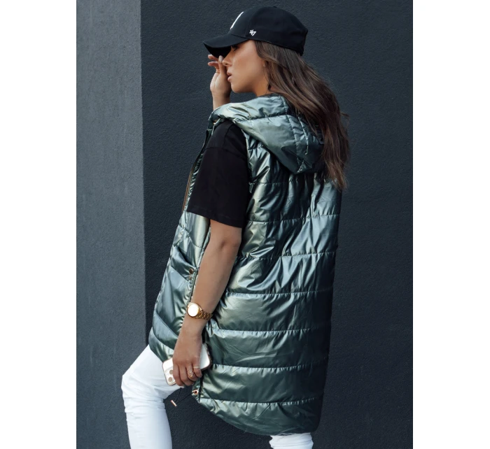 Dámská prošívaná dlouhá vesta s kapucí JESS zelená FashionStreet TY4454