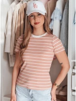LINESS dámské pruhované basic tričko růžové FashionStreet RY2809 LINESS dámské pruhované basic tričko růžové FashionStreet RY2809