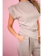 Komplet asymetrická halenka + kalhoty tmavě béžová Komplet asymetrická halenka + kalhoty tmavě béžová