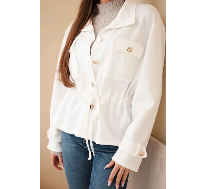 Dámská rozepínací mikina s model 21952011 a kapsami máslová ecru - K-Fashion Dámská rozepínací mikina s model 21952011 a kapsami máslová ecru - K-Fashion