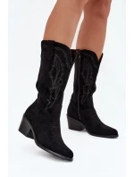 Kozačky Kovbojky Dámské Na Podpatku  Černé model 21708531 - VINCEZA