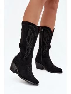 Kozačky Kovbojky Dámské Na Podpatku Vyhřívané Vinceza 16508 Černé