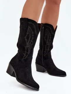 Kozačky Kovbojky Dámské Na Podpatku  Černé model 21708531 - VINCEZA