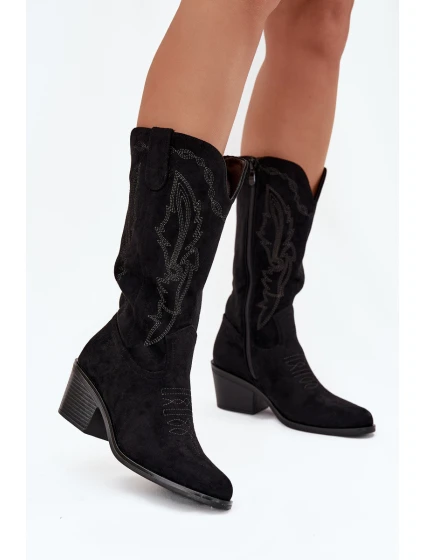 Kozačky Kovbojky Dámské Na Podpatku  Černé model 21708531 - VINCEZA