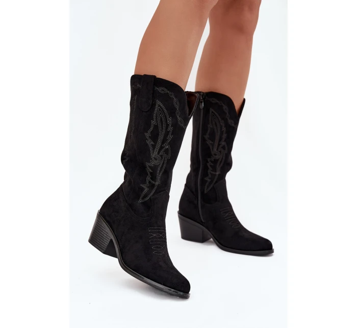 Kozačky Kovbojky Dámské Na Podpatku  Černé model 21708531 - VINCEZA