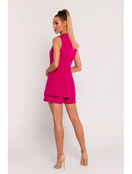 model 19660621 Sako bez rukávů s jedním knoflíkem fuchsiová - Moe model 19660621 Sako bez rukávů s jedním knoflíkem fuchsiová - Moe