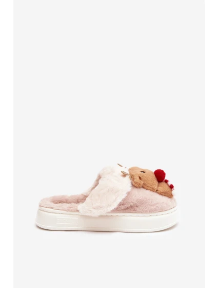 Dámské vánoční chlupaté pantofle Ilianne – renifery/béžové Dámské vánoční chlupaté pantofle Ilianne – renifery/béžové