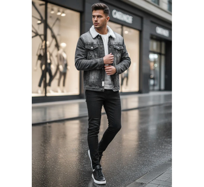 Pánská zateplená džínová bunda s ovčí kůží černá FashionStreet TX4230z