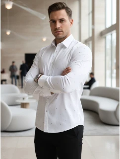 Pánská bílá vzorovaná košile slim fit FashionStreet DX2695