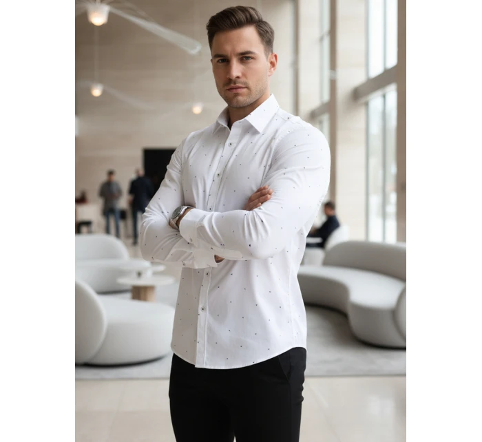 Pánská bílá vzorovaná košile slim fit FashionStreet DX2695 Pánská bílá vzorovaná košile slim fit FashionStreet DX2695