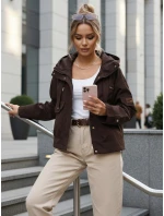 Dámská přechodná bunda s kapucí a kapsami hnědá FashionStreet TY5637