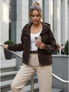 Dámská přechodná bunda s kapucí a kapsami hnědá FashionStreet TY5637