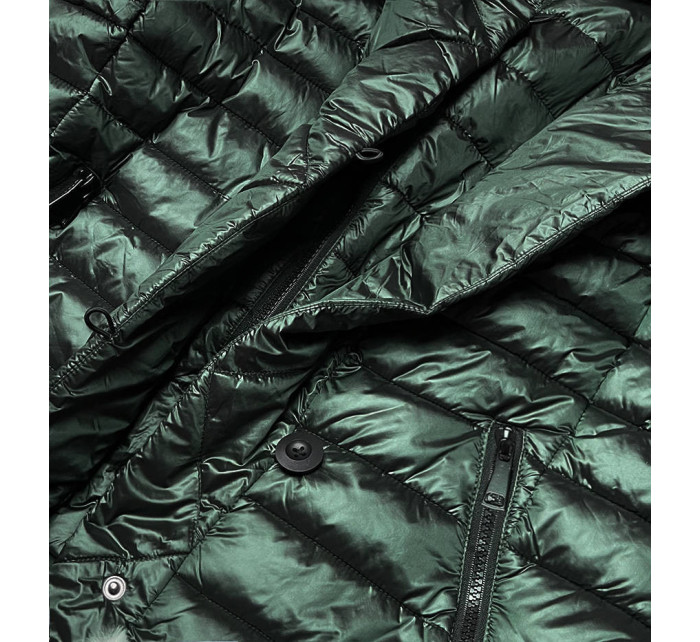 Tmavě zelená dámská bunda s kožešinovým límcem (J9-008)