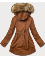 Karamelovo-béžová prošívaná dámská zimní bunda parka (M-21356)