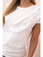 Dámská bavlněná blůza s výstřihem do V a potiskem bílá