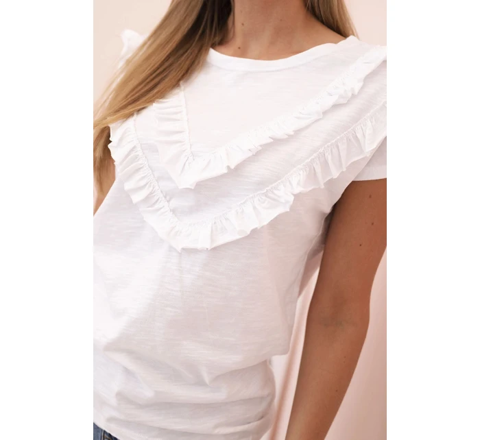 Dámská bavlněná blůza s výstřihem do V a potiskem bílá