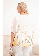 Dámská halenka Plus Size s krátkým rukávem a květinovým potiskem žlutá