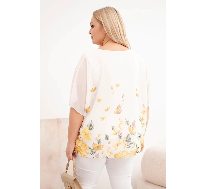 Dámská halenka Plus Size s krátkým rukávem a květinovým potiskem žlutá