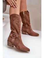 Semišové Kozačky Dámské Do  Hnědé model 21680048 - Zazoo
