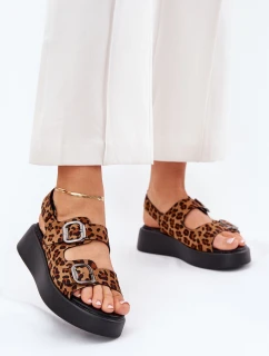 Dámské Sandály Na Platformě A S Přezkami Leopardí Hnědé model 21688823 - Boto