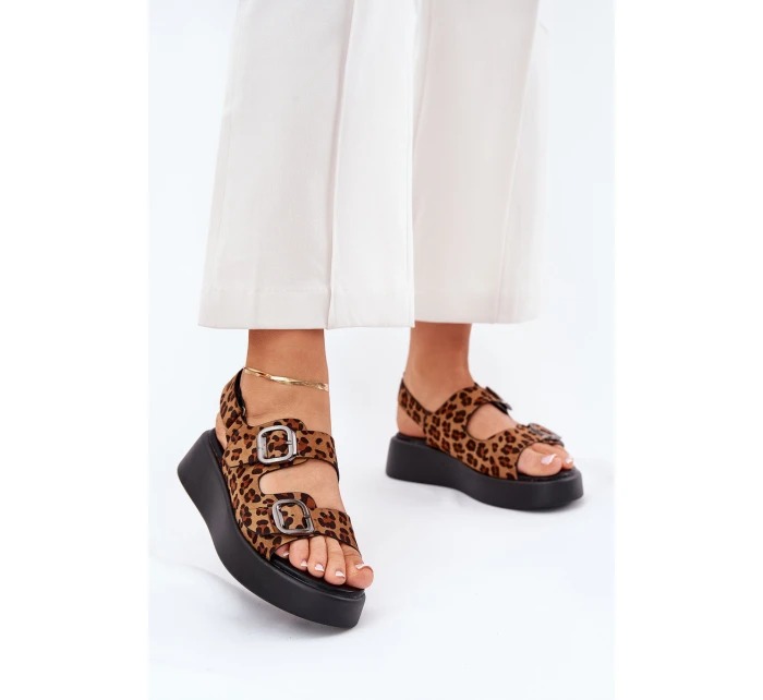 Dámské Sandály Na Platformě A S Přezkami Leopardí Hnědé model 21688823 - Boto