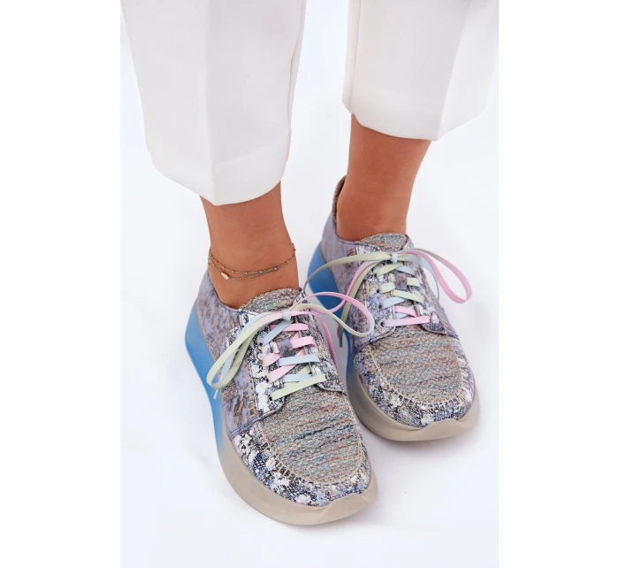 Dámské Kožené Polobotky Sneaker na Platformě Maciejka 06776A-06 Modré