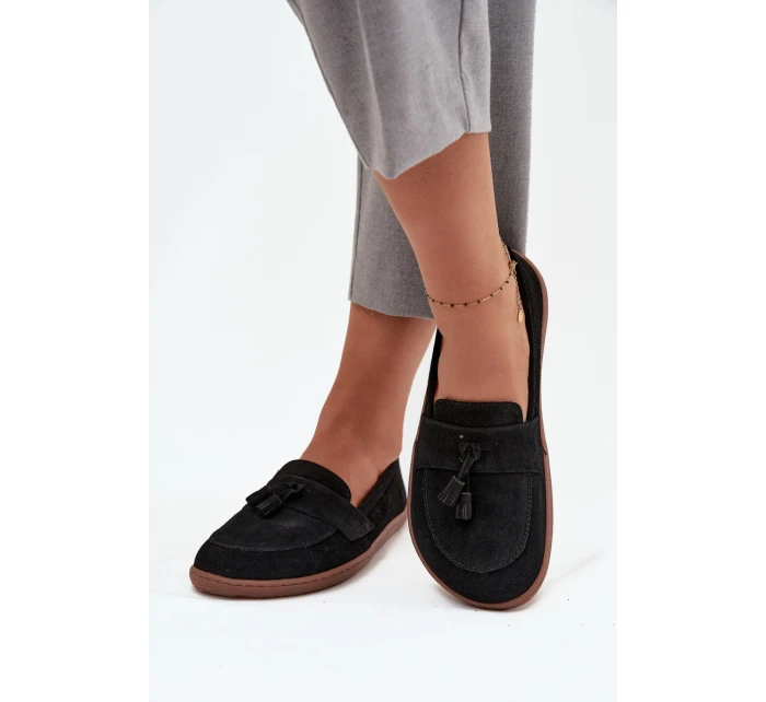 Kožené semišové mokasíny typu barefoot Zazoo 322 černé