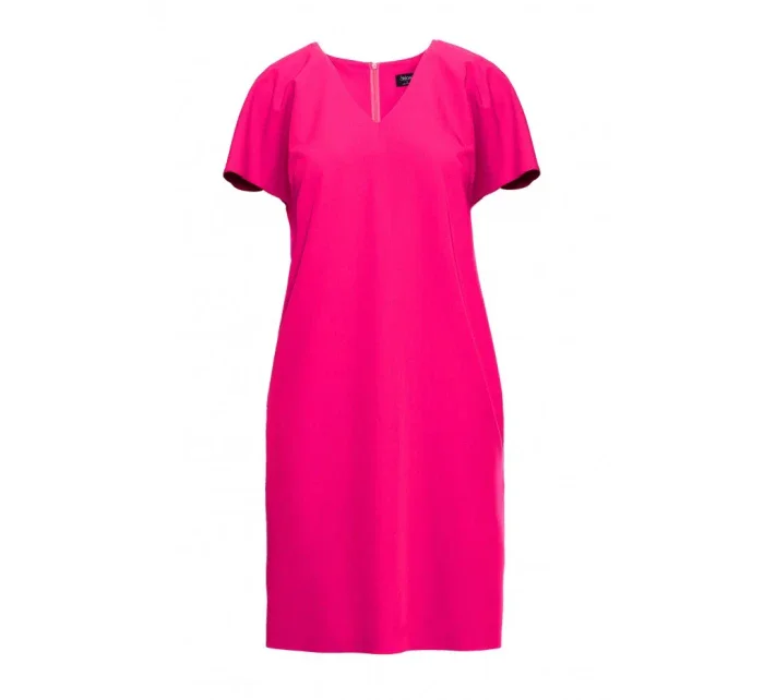 model 20966038 Šaty uvolněného střihu s výstřihem do V růžové - STYLOVE model 20966038 Šaty uvolněného střihu s výstřihem do V růžové - STYLOVE