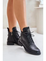 Zateplené Kotníkové Boty Na Ploché Podpatku S Ozdobou Černé Leonise