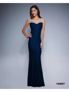 Dámské společenské šaty SOKY SOKA s perličkami a krajkou dlouhé tmavě modré - Tmavě modrá / XL - SOKY&SOKA